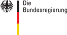 Logo Die Bundesregierung. Bundesadler, Balken schwarz-rot-gelb, Schriftzug.