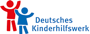 Logo Deutsches Kinderhilfswerk. Grafik zwei Kinder, rot und blau und Schriftzug.