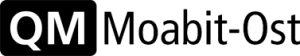 Grafik: Logo Quartiersmanagement Moabit-Ost - Akronym mit Schriftzug Moabit-Ost, schwarz